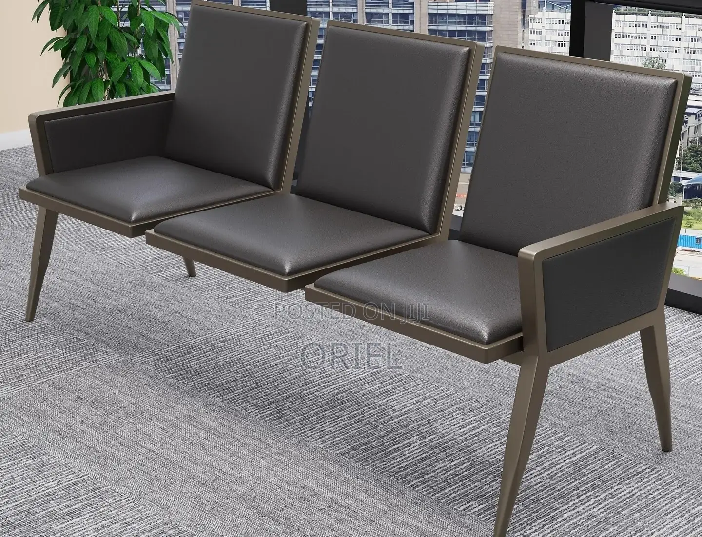 Office Bench : 3-Seater Cushioned Office Waiting Bench With Arms