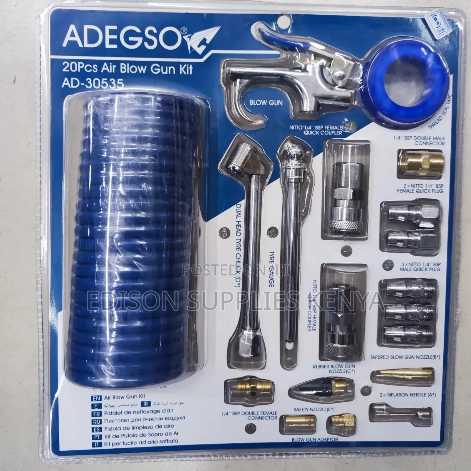 Air Blow Gun Kit 20pcs Spray Air Compressor Hose Nozzles Tire Inflator
