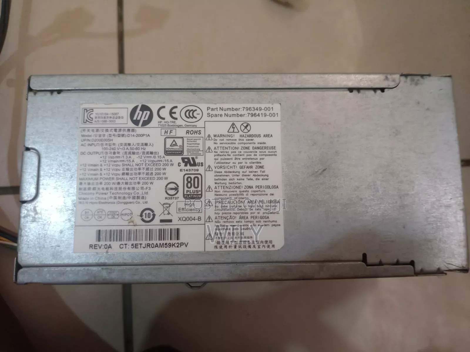 Hp 200w 80+ Platinum Power Supply (Dps-200pb-185 A)