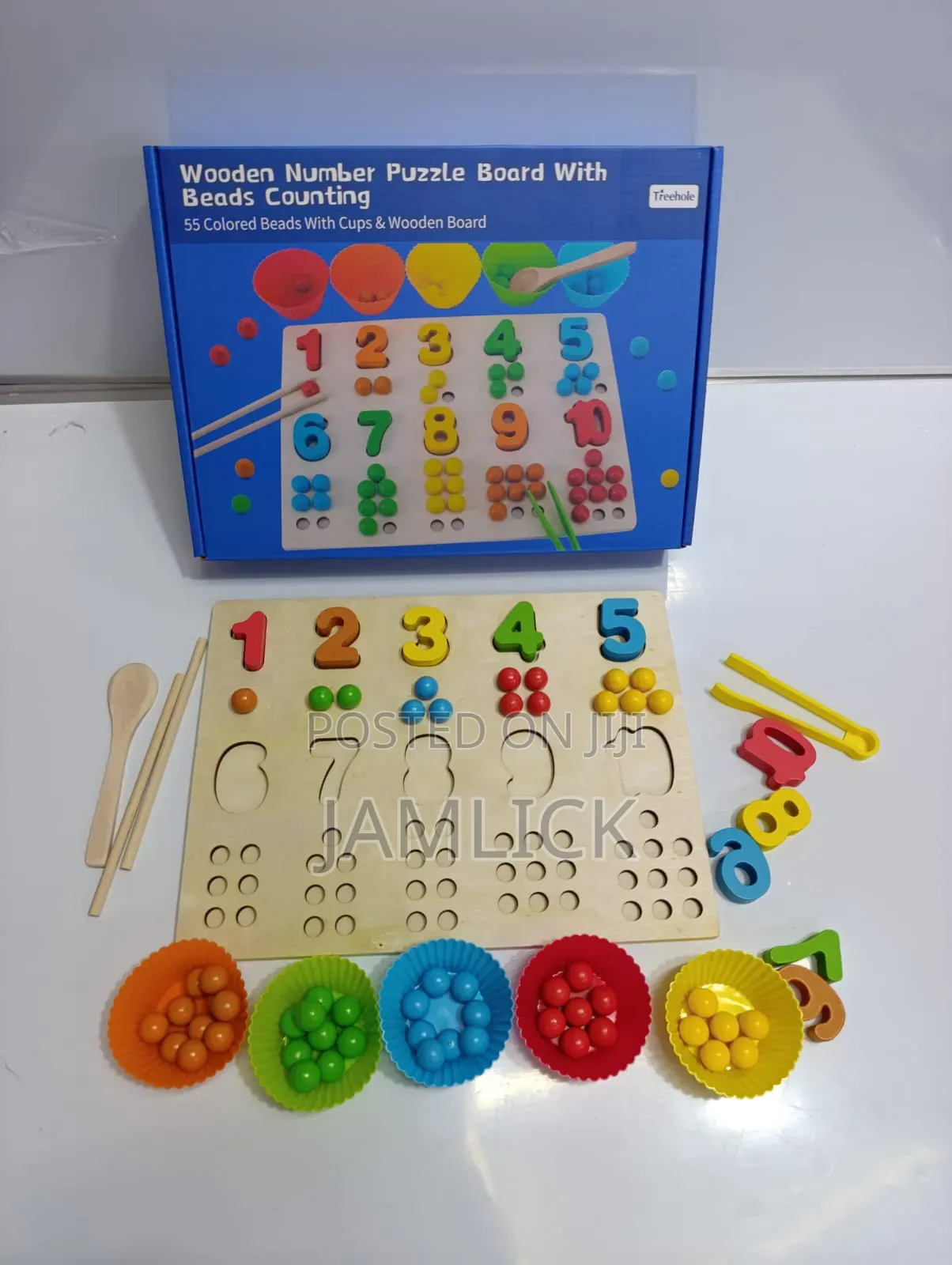 Wooden Number Puzzle With Bead Counting Colour Board - Kb