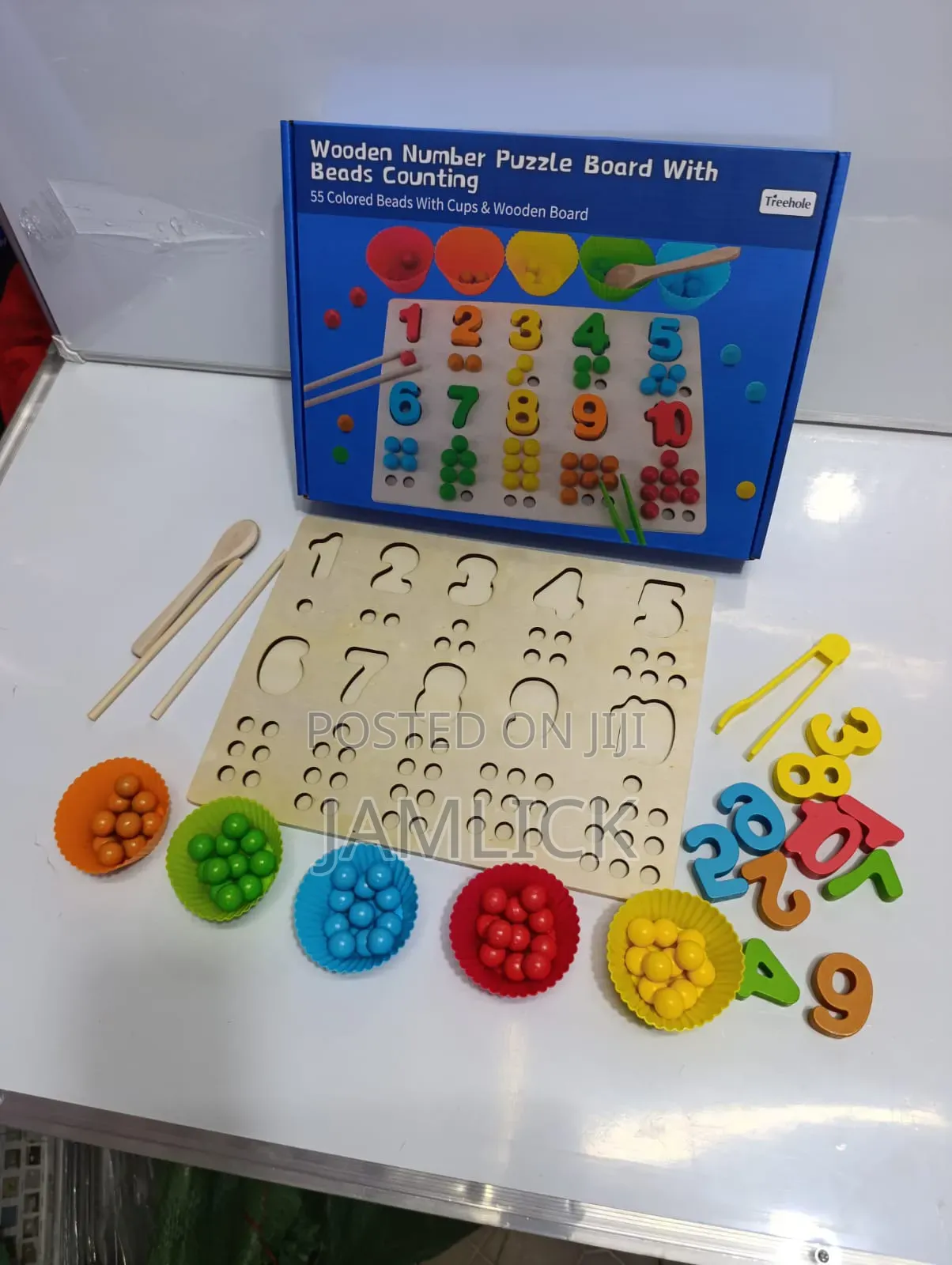 Wooden Number Puzzle With Bead Counting Colour Board - Kb