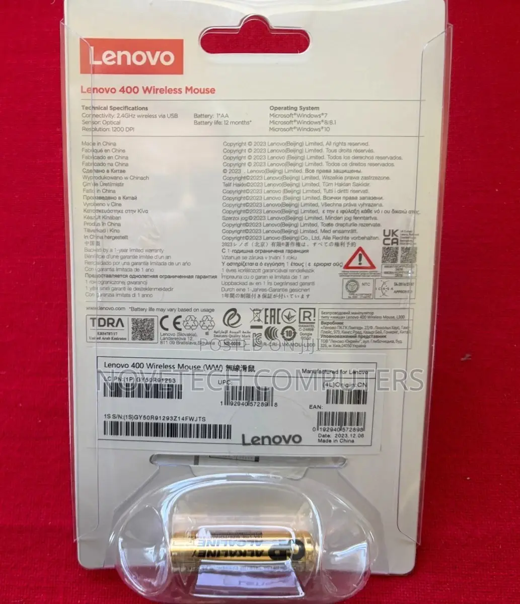 Lenovo 400 Wireless Mouse - Black - Gy50r91293 New Aa Battery Included