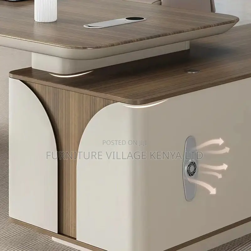 L-Shape Modern Executive Desk Brown Office Desk With Drawers