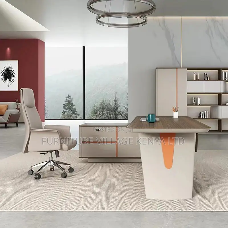 L-Shape Modern Executive Desk Brown Office Desk With Drawers