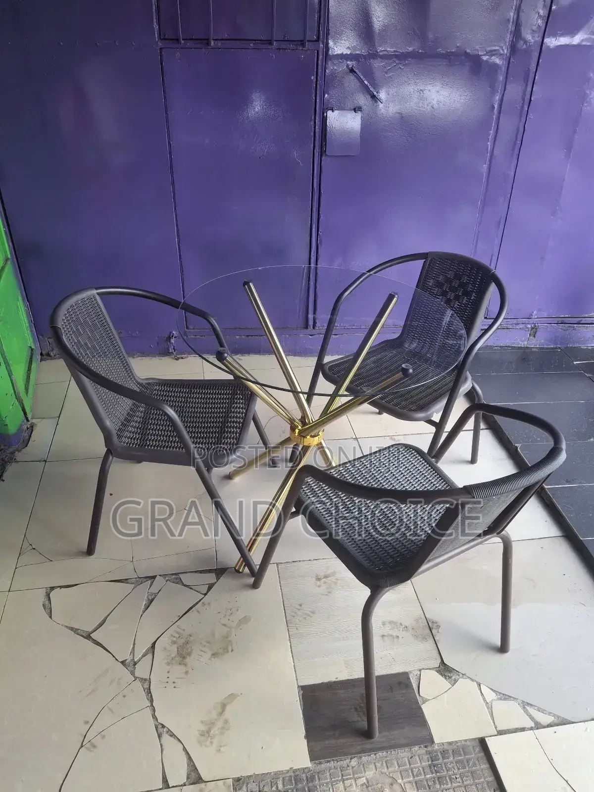 Glass Balcon Table With Rattan Chair
