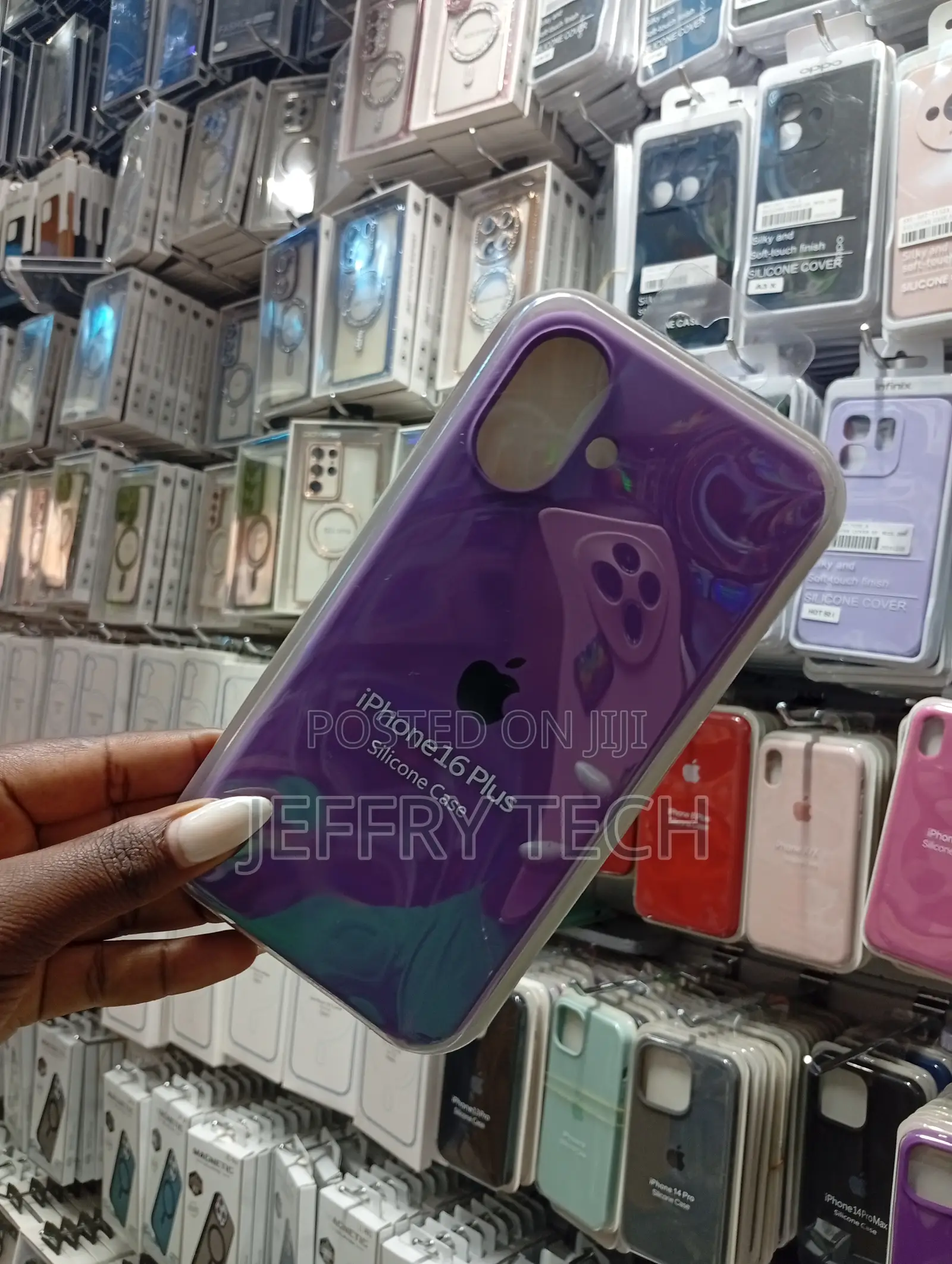 Purple Silicone Case Designed for the Apple iPhone 16 Plus.