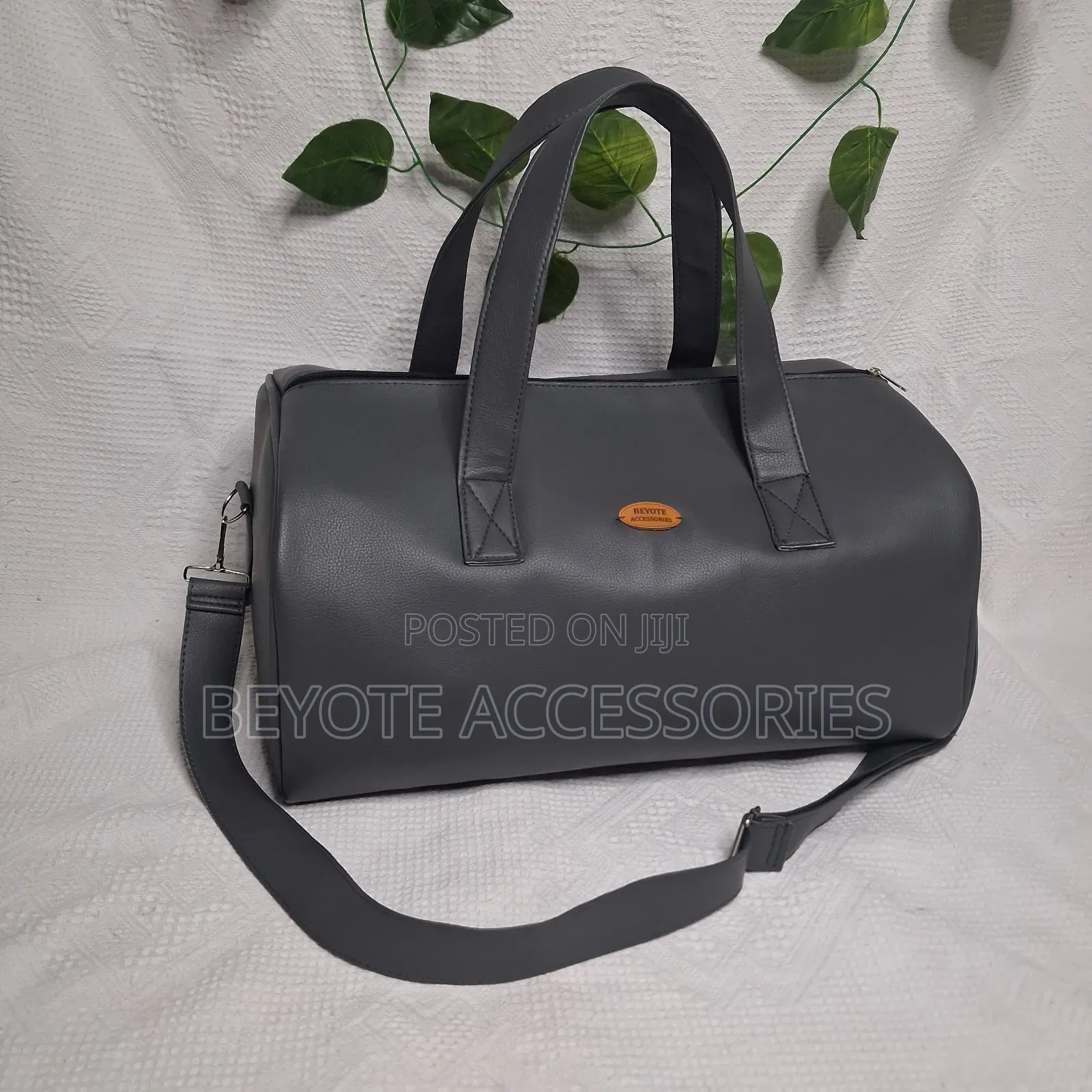 Gray Leather Travel Bag
