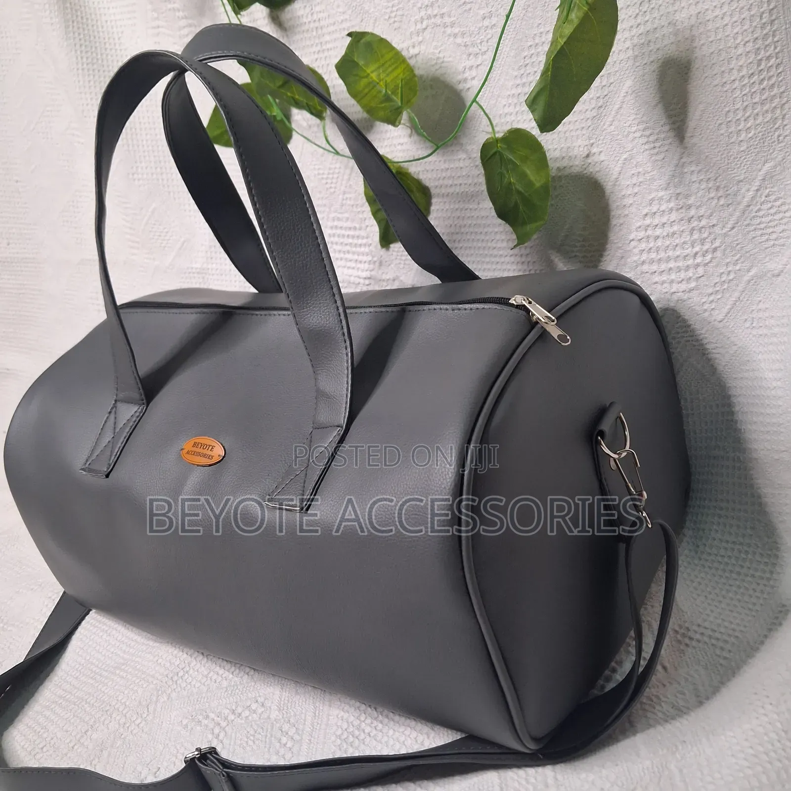 Gray Leather Travel Bag