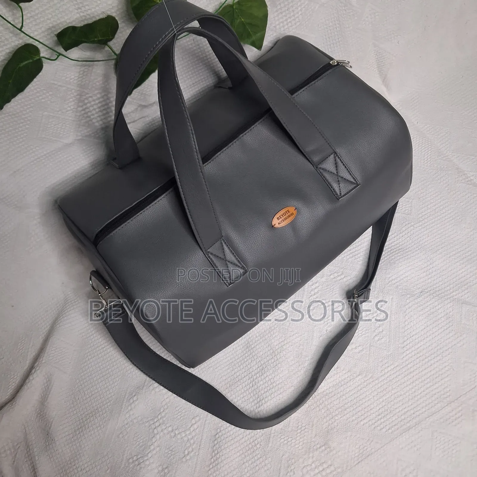 Gray Leather Travel Bag