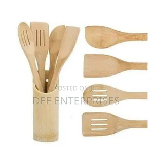 4pc Bamboo Cooking Spoons + Holder Mwiko Set