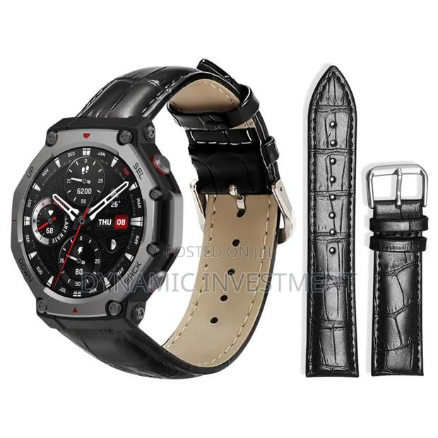Amazfit T-Rex3 22mm Bamboo Texture Leather Watch Band/Strap(Black