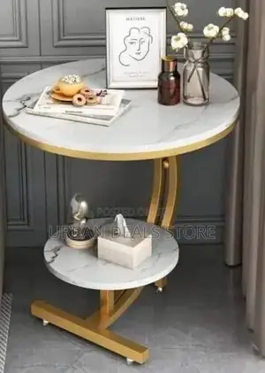 Console Bedside Cabinet Double Layer MDF Marble Effect Coffees Table