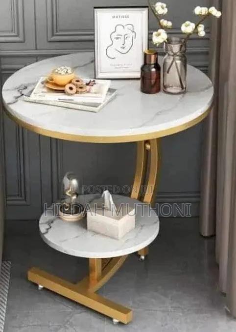 Console Bedside Cabinet Double Layer MDF Marble Effect Coffees Table