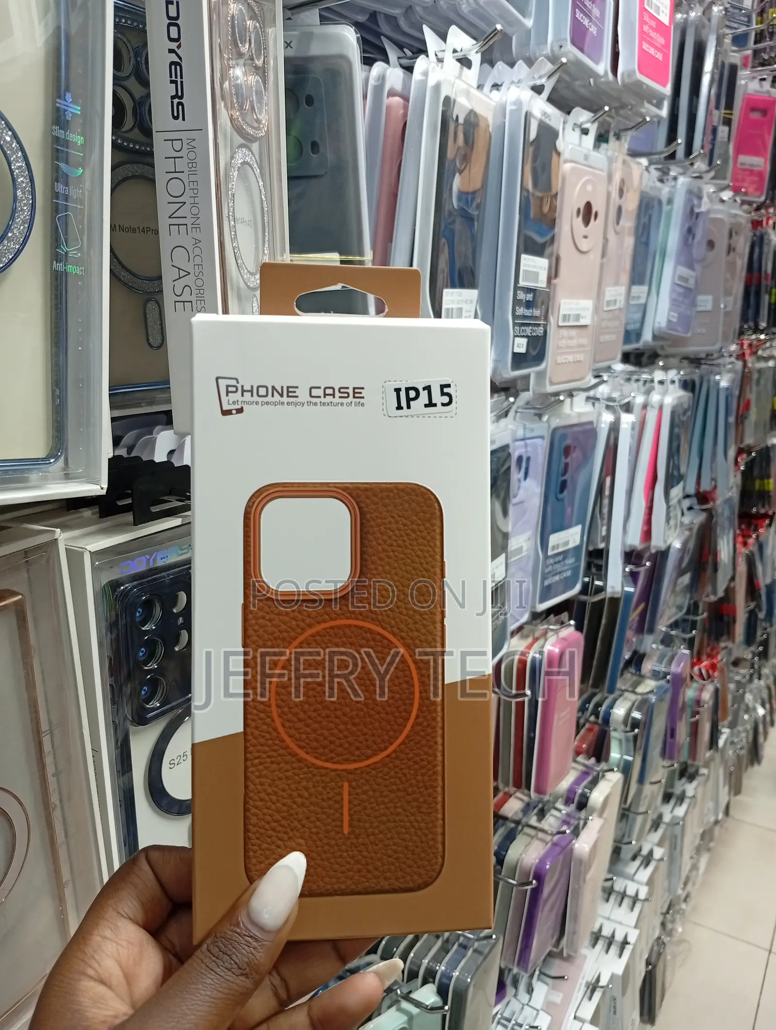 Litchi Pattern Magnetic Leather Case Designed for the iPhone 15.
