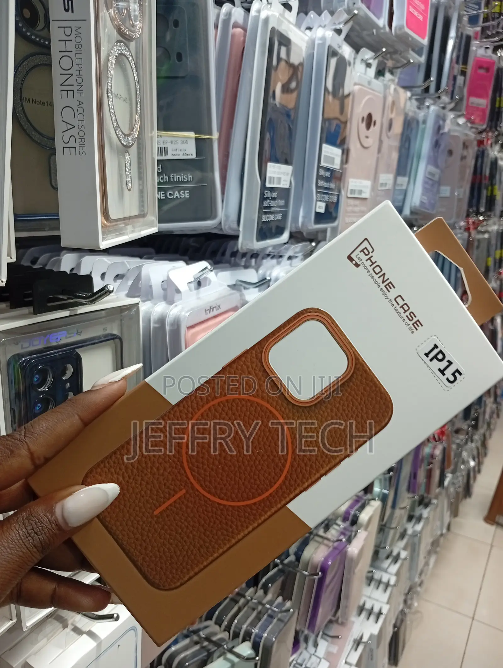 Litchi Pattern Magnetic Leather Case Designed for the iPhone 15.