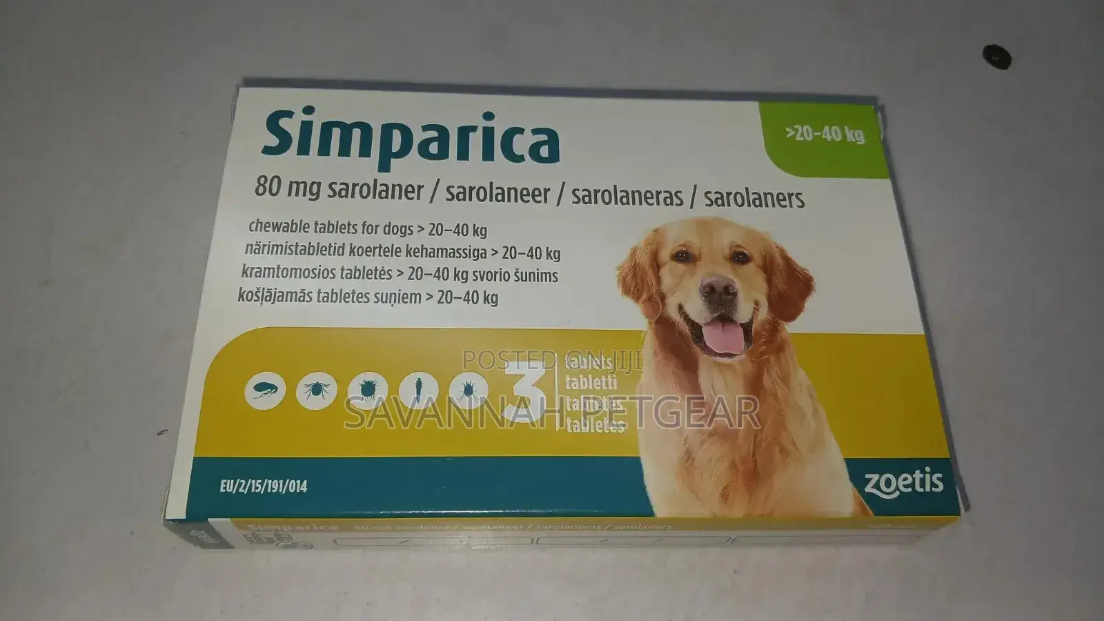 Simparica (Sarolaner) Chewable Tablets for Dogs 20kg to 40kg (3 Pack)