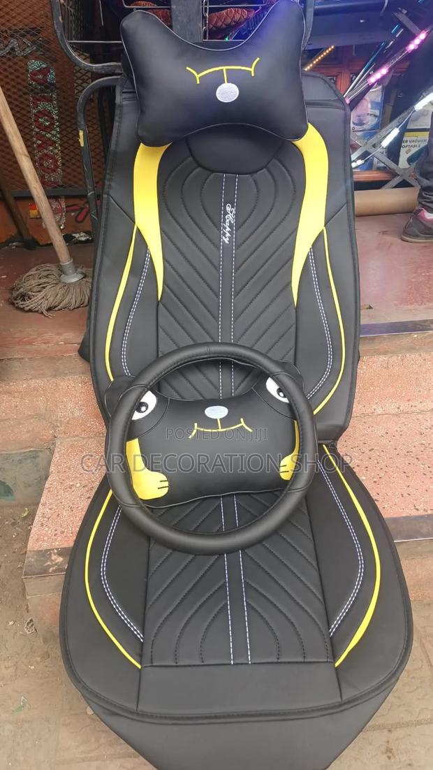 Black_yellow Leather Seat Covers for Front and Rear Seat Set - main view