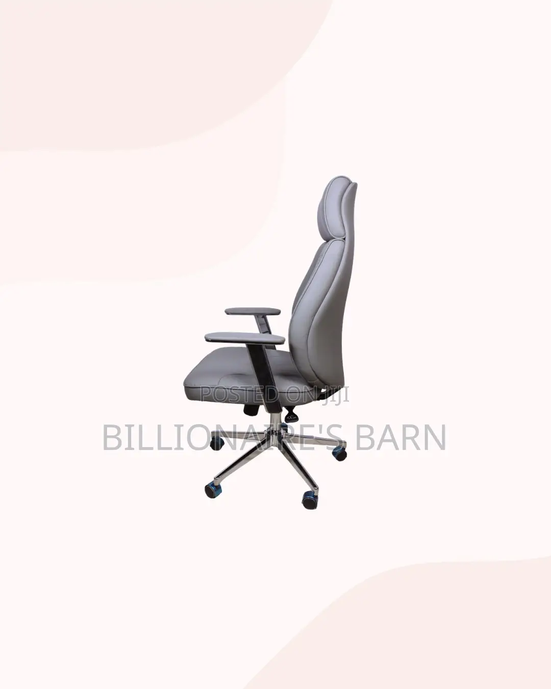 Grey Executive Leather Office Chair High Back Chrome Base Ergonomic