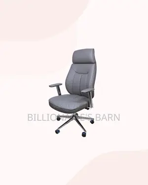 Grey Executive Leather Office Chair High Back Chrome Base Ergonomic