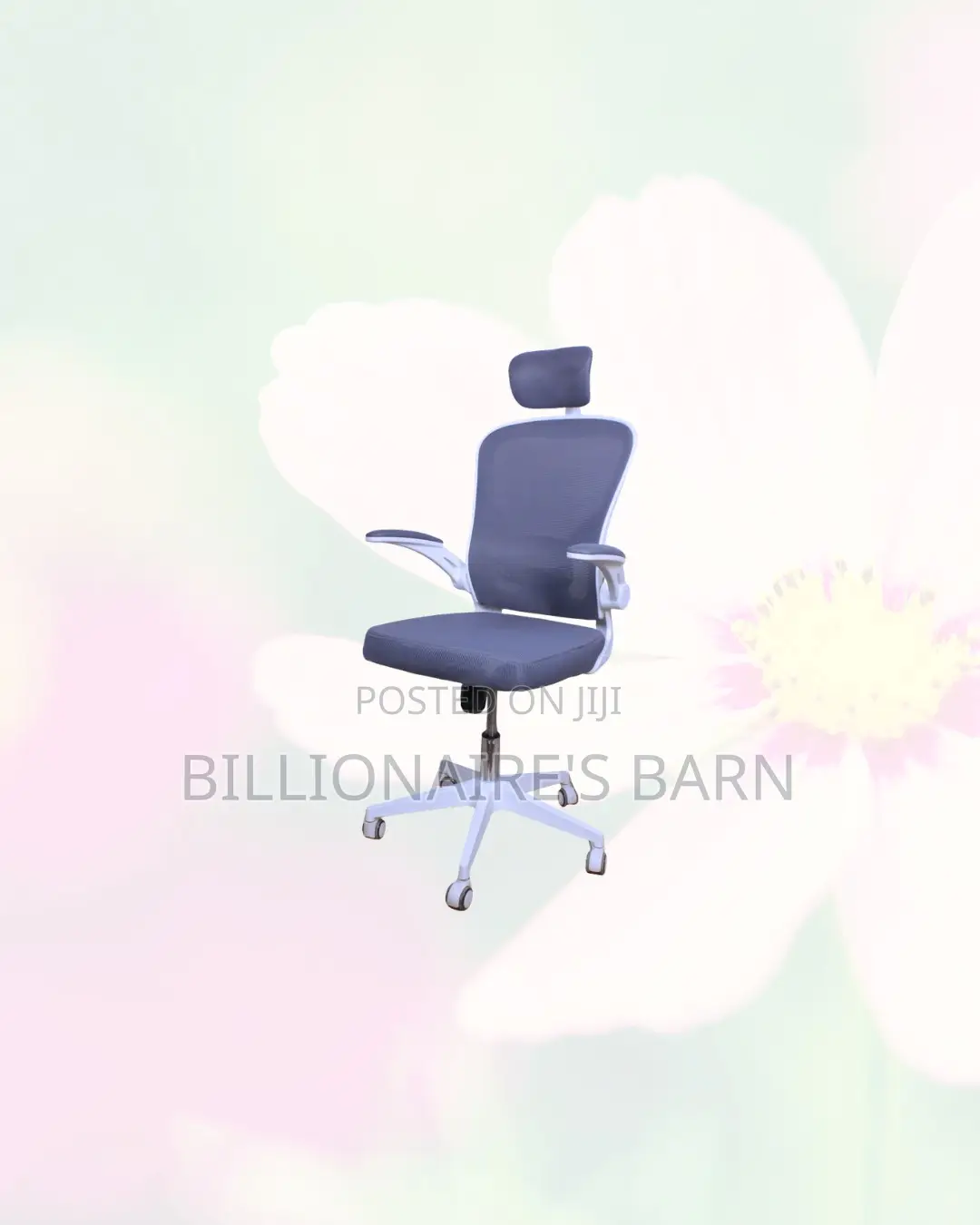 White Ergonomic Office Chair Flipup Arms Adjustable Headrest Ergonomic