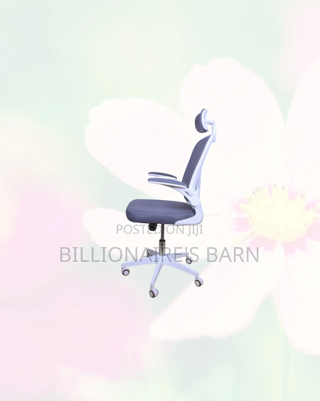 White Ergonomic Office Chair Flipup Arms Adjustable Headrest Ergonomic
