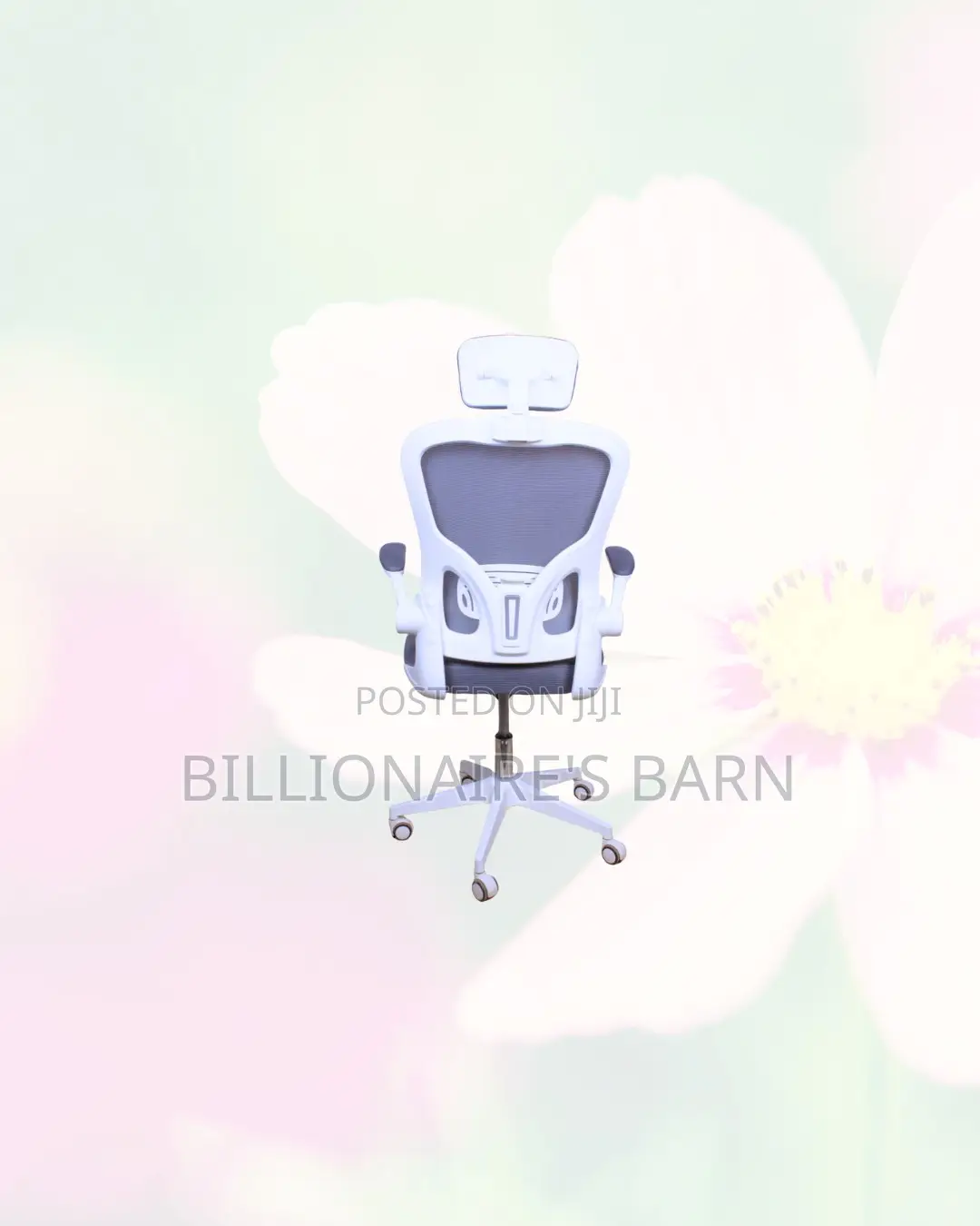 White Ergonomic Office Chair Flipup Arms Adjustable Headrest Ergonomic