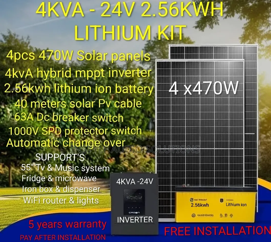 4kva Offgrid System - 24v 200ah Lithium Battery - (4)470w Solar Panels