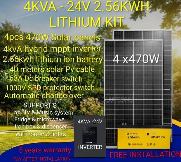 4kva Offgrid System - 24v 200ah Lithium Battery - (4)470w Solar Panels
