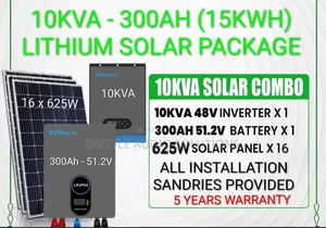 10kva Offgrid System - 15.36kwh (300ah) Lithium -(16)625w Solar System