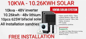 10 Kva Offgrid Solar - 10.26kwh Lithium Battery - (10)625w Solar Kit