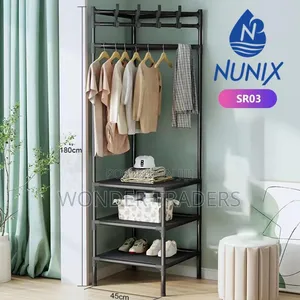 3in1 Standing Corner Clothes and Coat Rack With Shelves a Shoe Rack