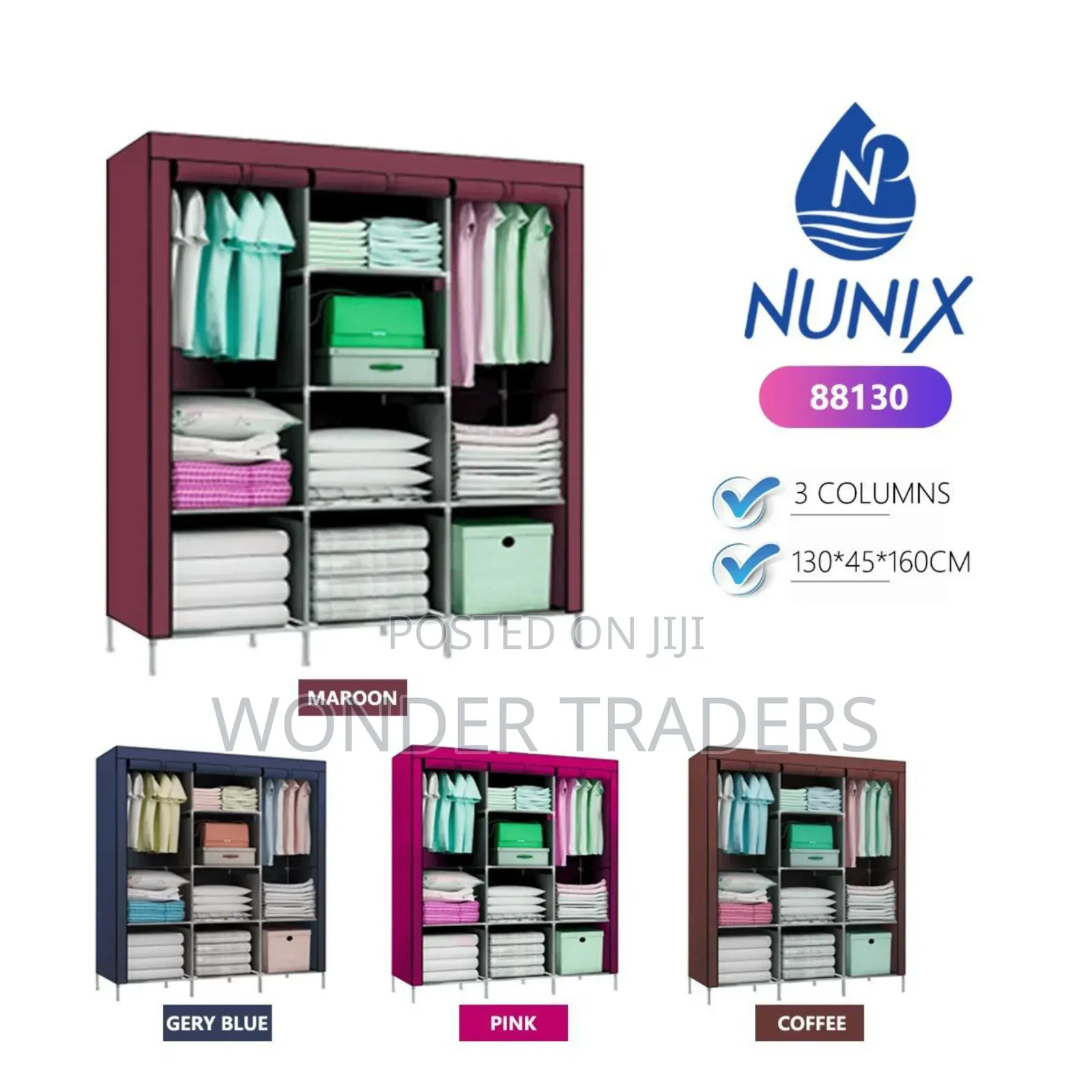 Metallic 3 Columns Wardrobe ( Portable Wardrobe)