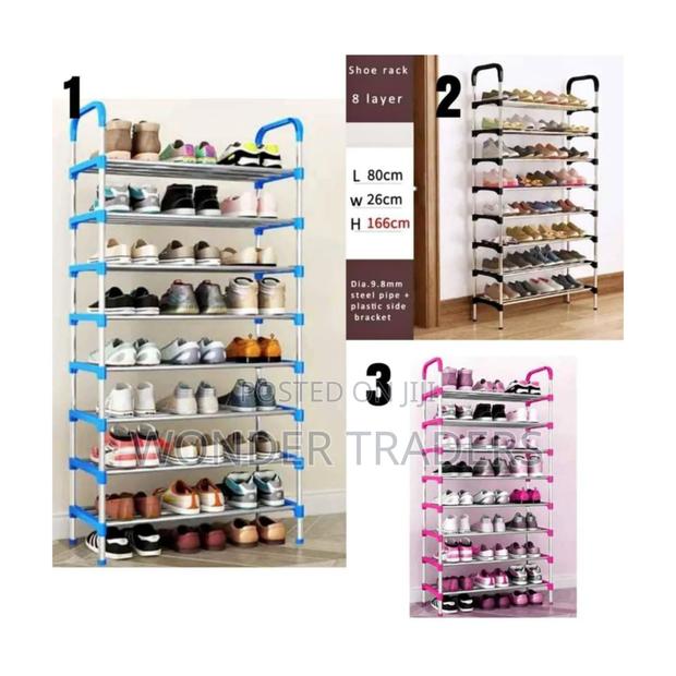 8 Tier Adjustable Shoe Rack Color : *Black, Pink and Blue*