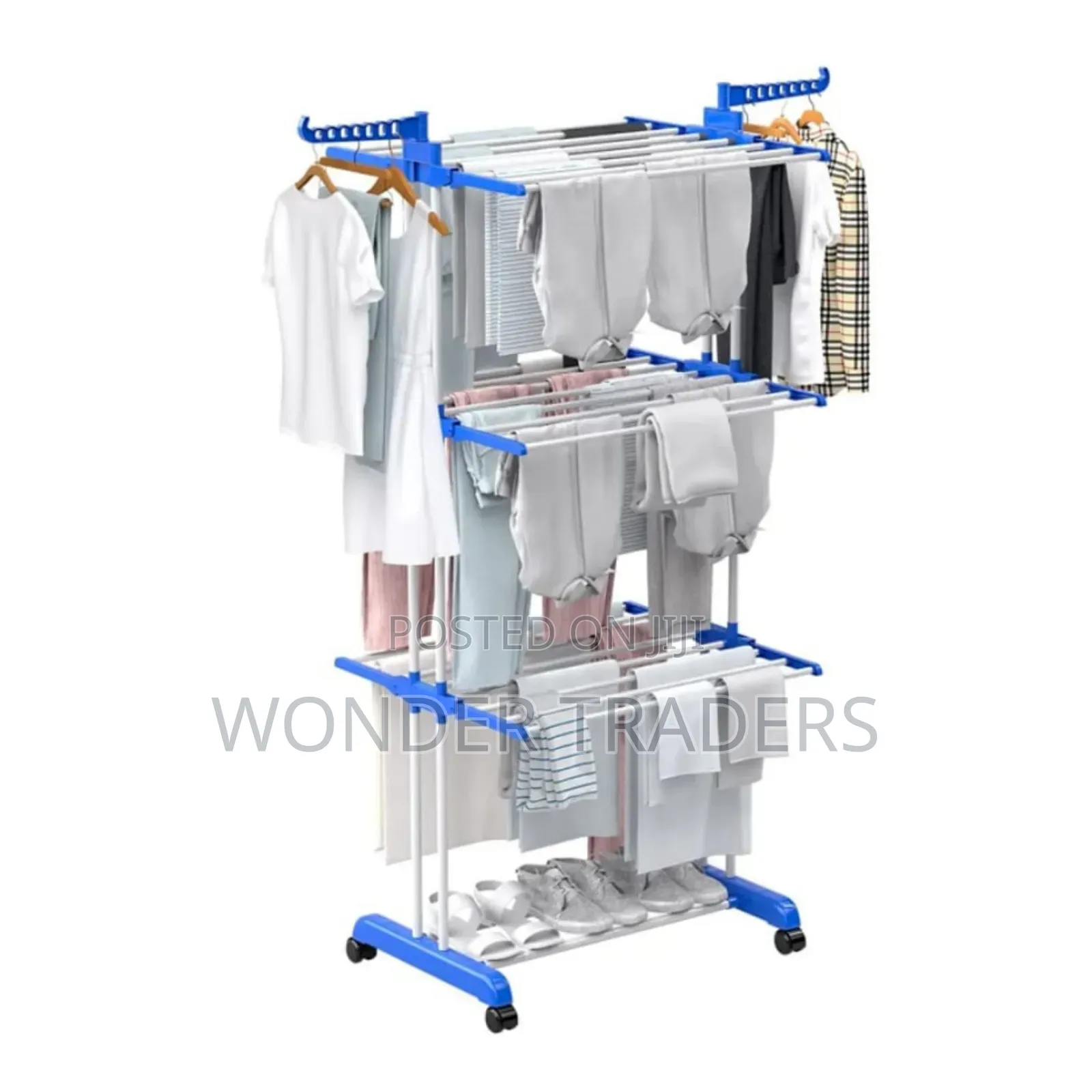 3 Tier Clothes Drying Rack With Shoe Rack and 2 Side Wings*