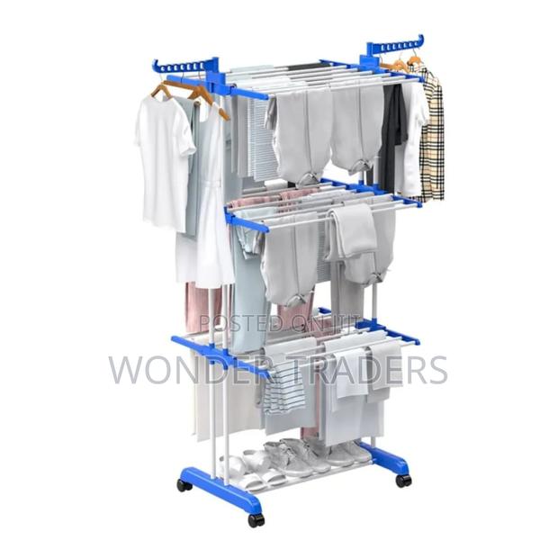 3 Tier Clothes Drying Rack With Shoe Rack and 2 Side Wings*
