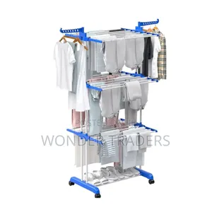 Mettalic 3tier Clothes Drying Rack With Shoe Rack and 2 Side Wings*