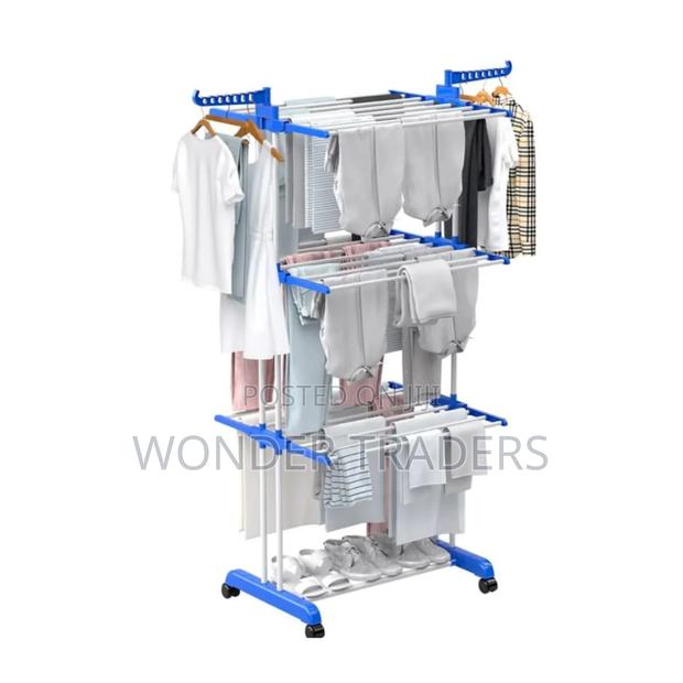 Mettalic 3tier Clothes Drying Rack With Shoe Rack and 2 Side Wings*