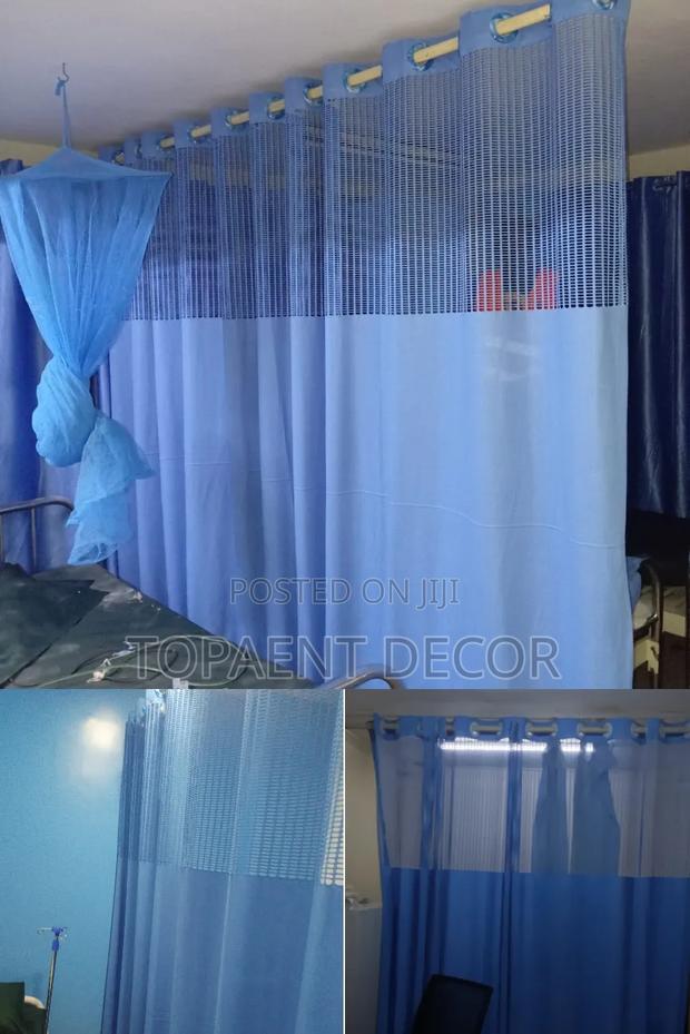 Blue Good Quality Hospital Curtains With Eyelates