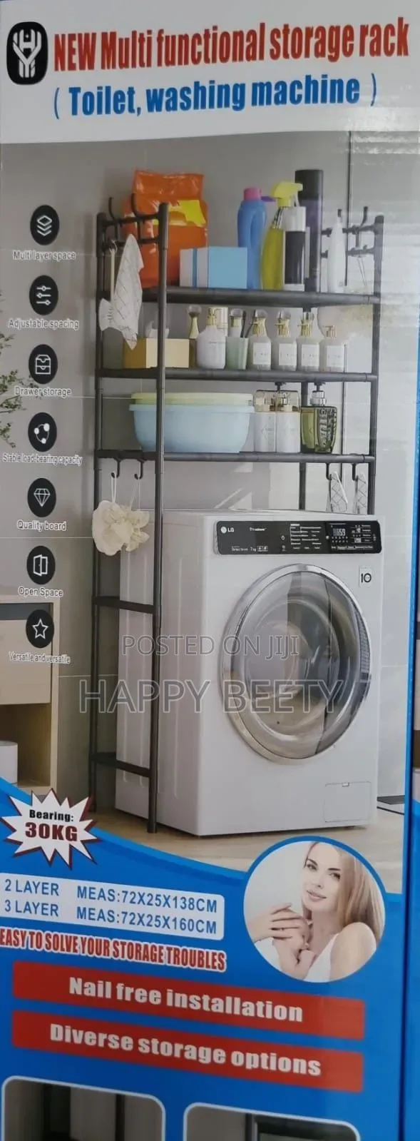 Detachable Metallic 3 Layer Washing Machine Rack