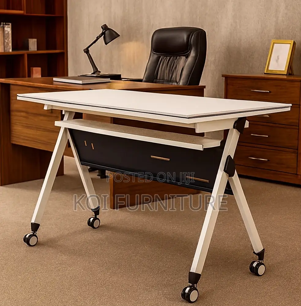 Office Table; White Office Meeting Writing Foldable Mobile Desk