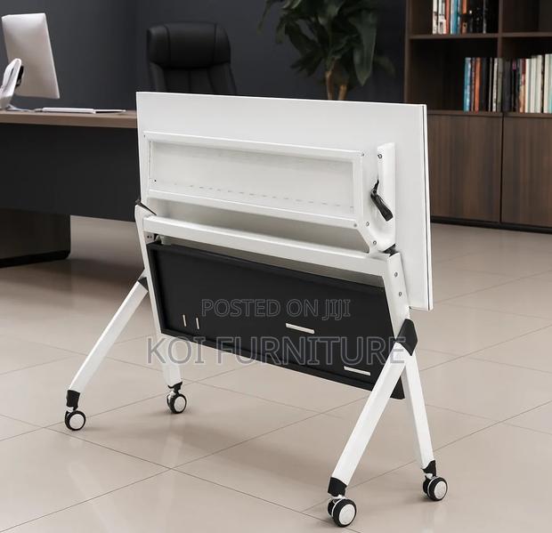 Office Table; White Office Meeting Writing Foldable Mobile Desk - thumbnail 5
