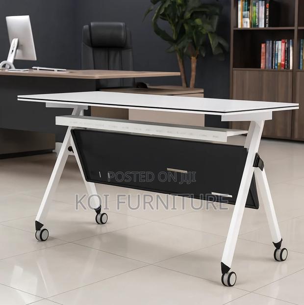 Office Table; White Office Meeting Writing Foldable Mobile Desk - thumbnail 6