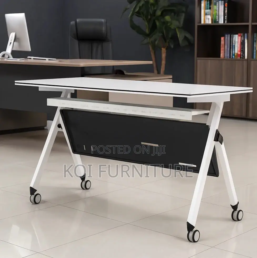 Office Table; White Office Meeting Writing Foldable Mobile Desk