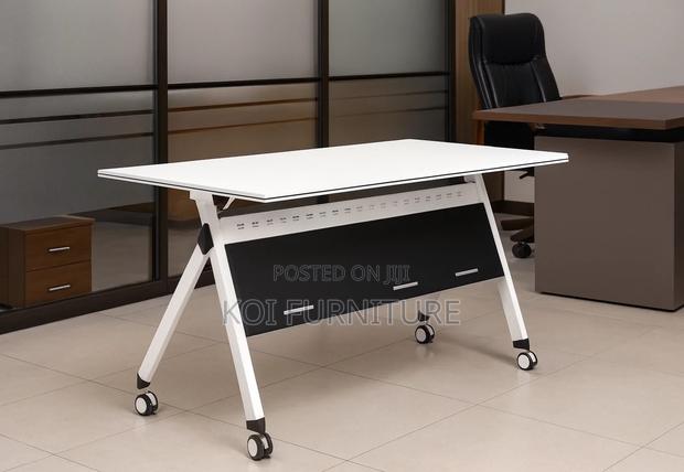 Office Table; White Office Meeting Writing Foldable Mobile Desk - thumbnail 7