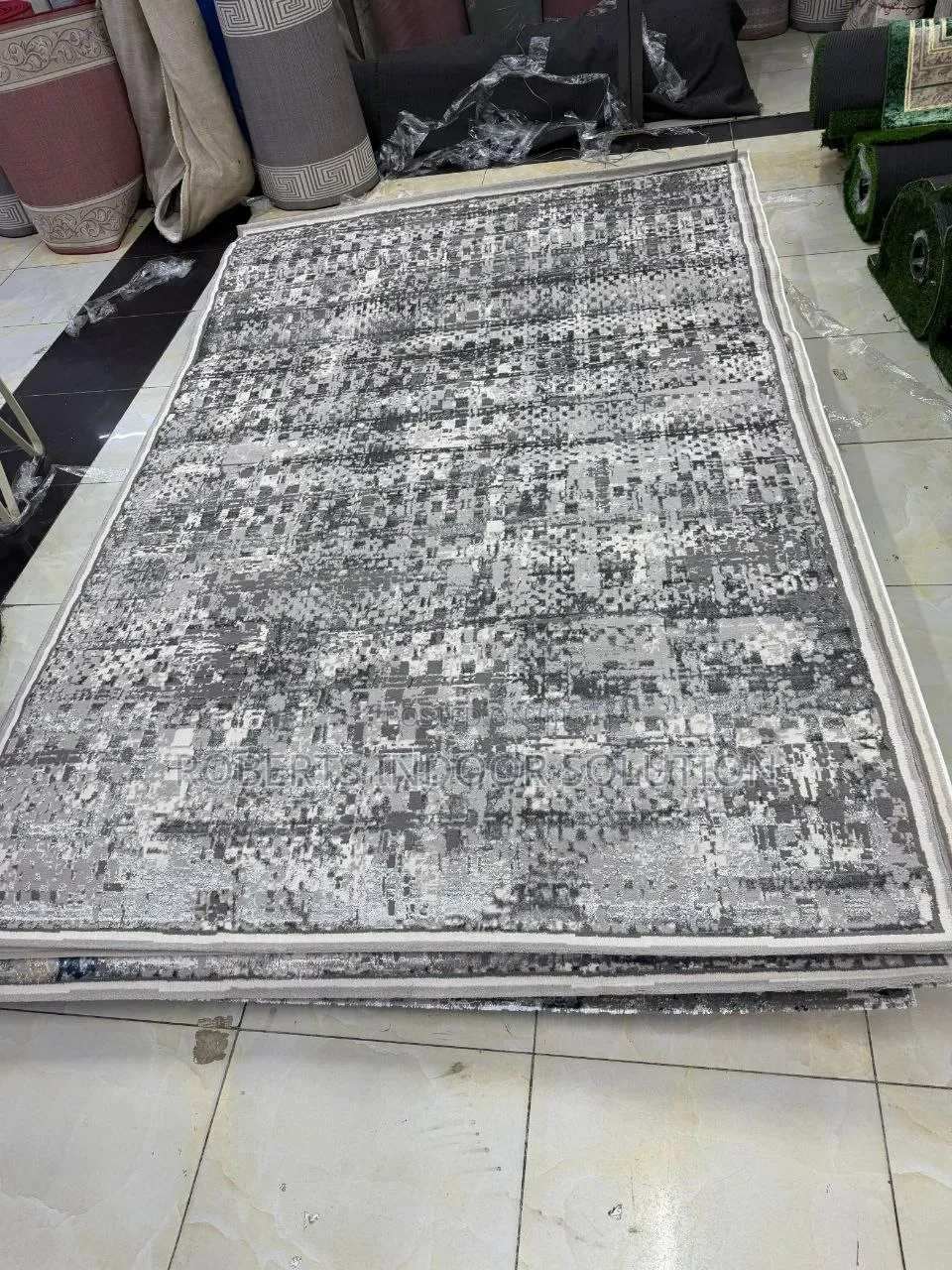 Grey and White Checkered Design Rug