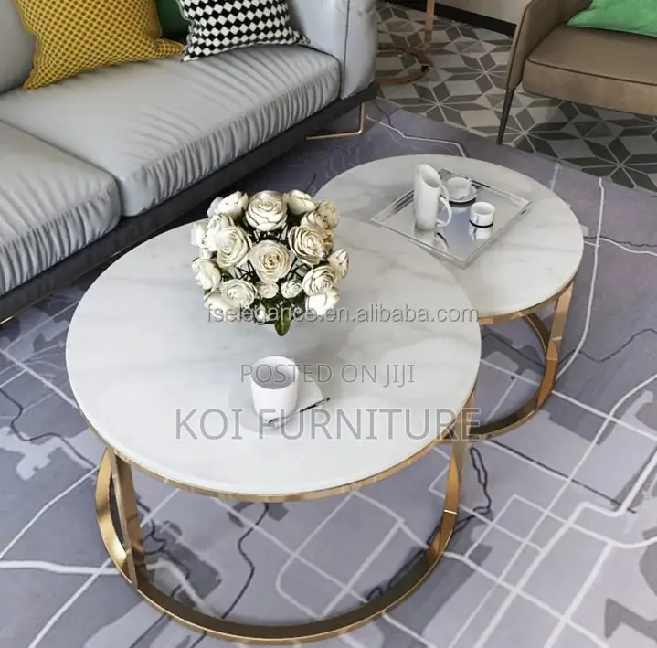 Coffee Table; Marble Top Selection Round Dual Coffee Table