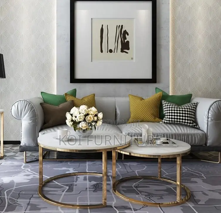 Coffee Table; Marble Top Selection Round Dual Coffee Table