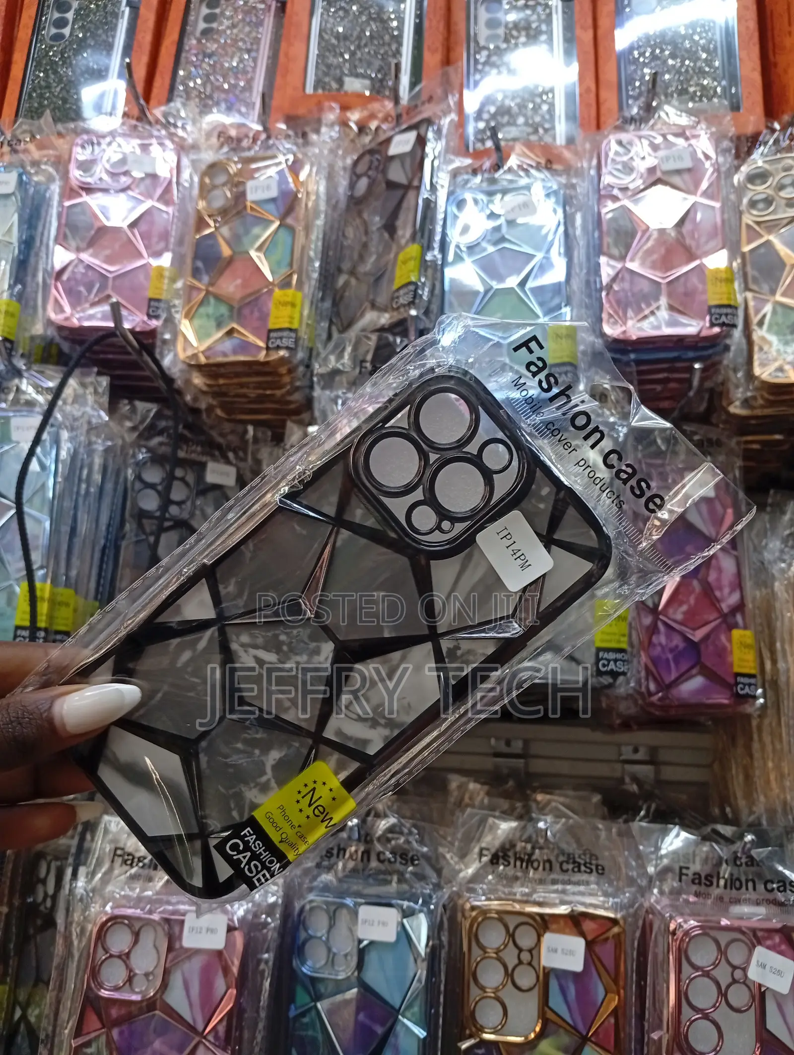 Geometric Marble Diamond Look Cover for iPhone 14 Pro Max.