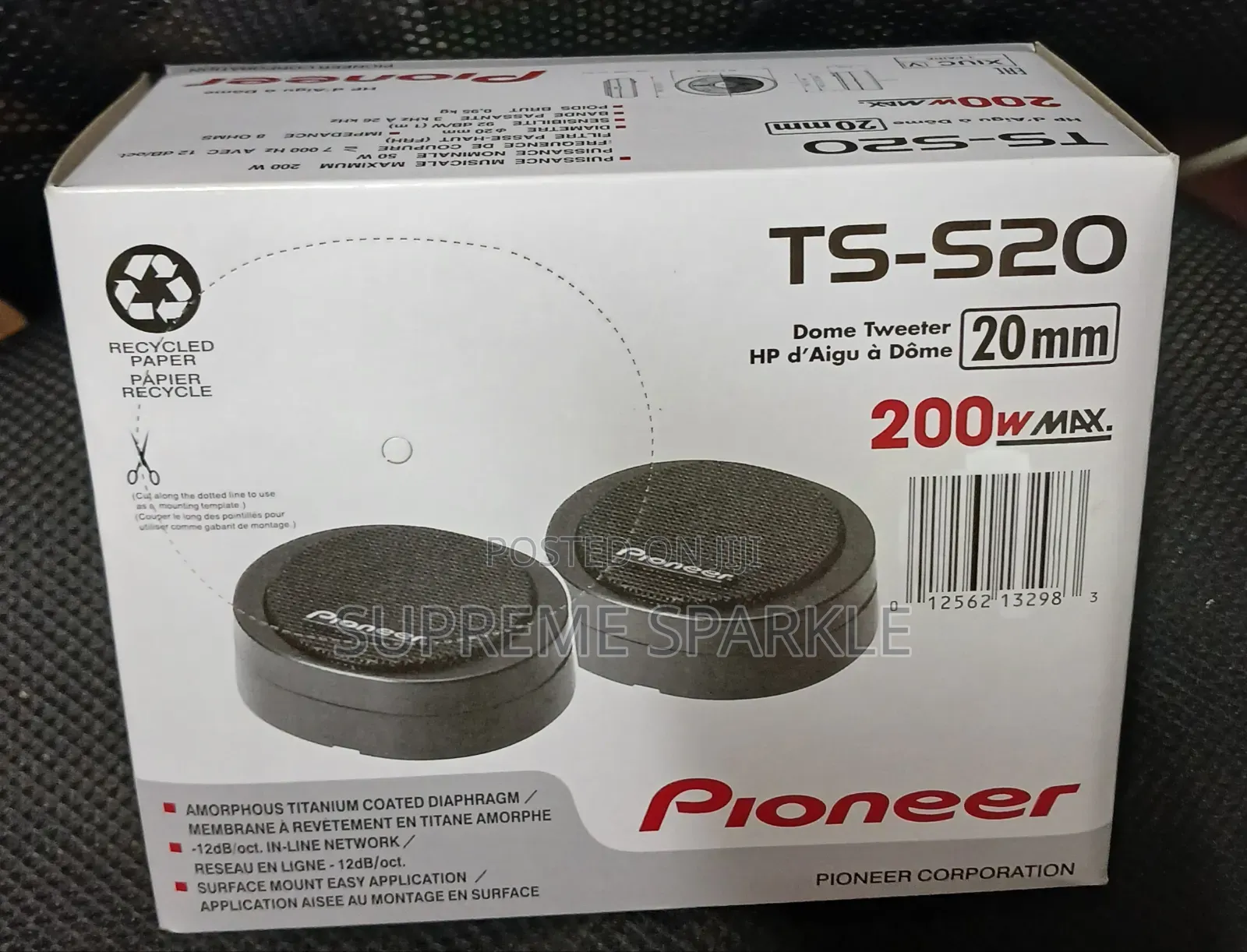 Pioneer Ts-S20 Dome Tweeters. 3/4" 200w.