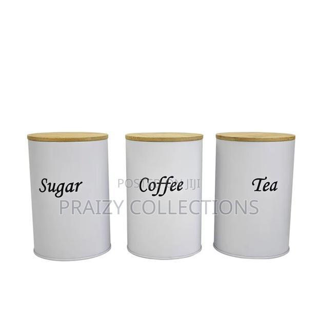 3pcs Canisters Set With Bamboo Lid (Sugar, Coffee, Tea)